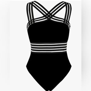 Amazon Hilor Viral Swimwear Black Crossover Halter One Piece Swimsuit S NWT